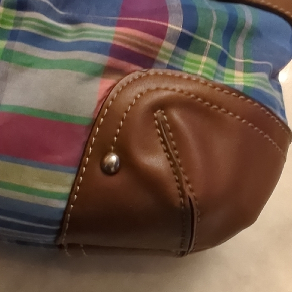 Chaps Ralph Lauren Luxemberg Blue Madras Plaid Shoulder Bag - Picture 3 of 16